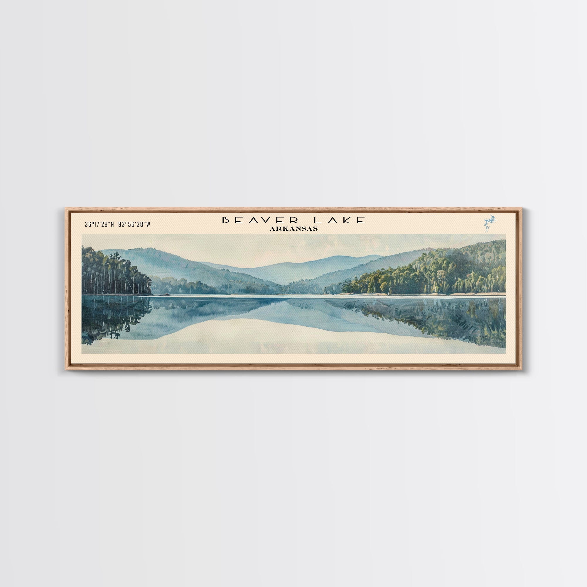 Beaver Lake Arkansas Framed Canvas Print, Panoramic Lake House Decor, Scenic Painting, Travel Poster, Rustic Art, Nature Wall Art