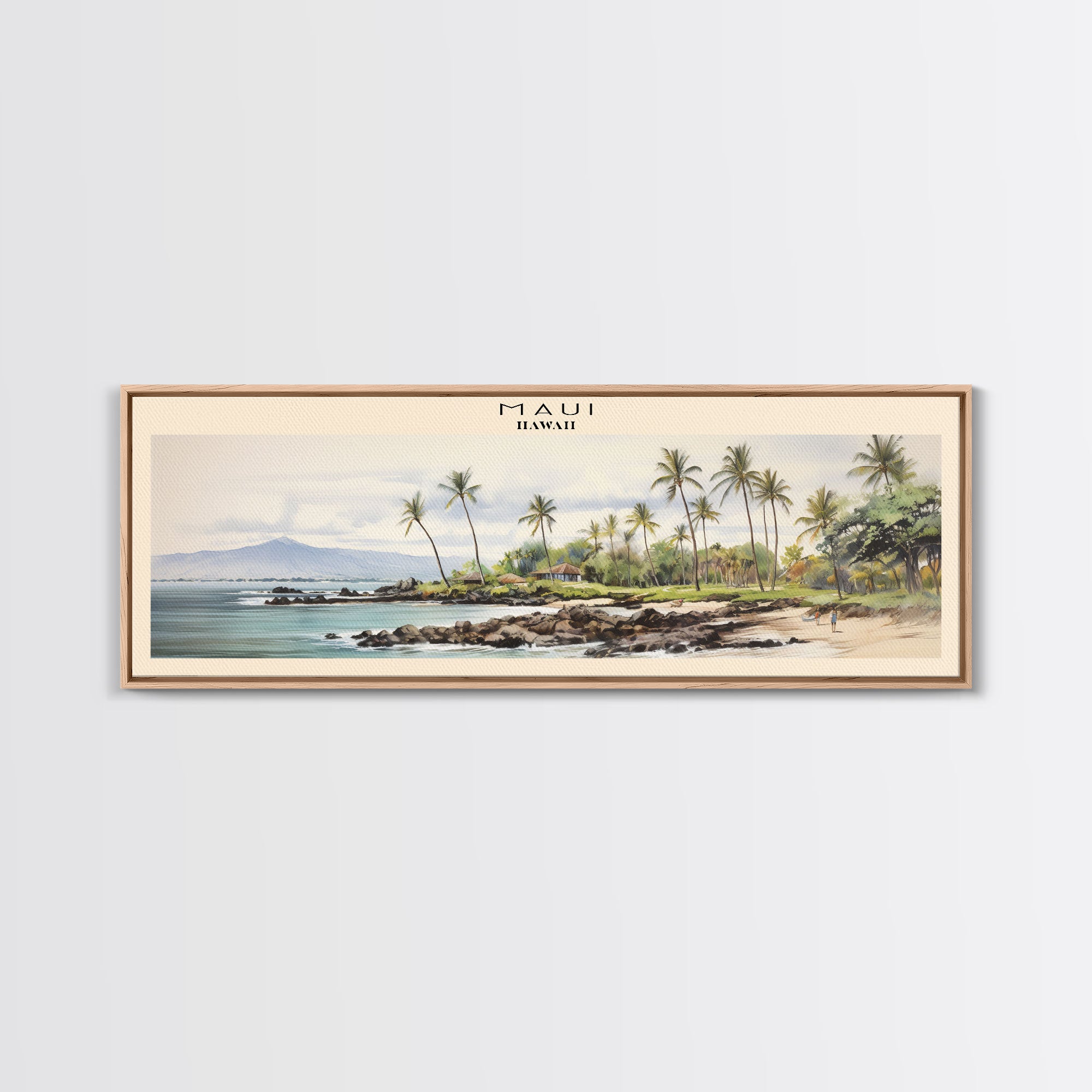 Maui Travel Art Framed Canvas Print, COUNTRY Wall Decor, Home Decor, Travel Poster, Vintage Wall Art, Watercolor Painting