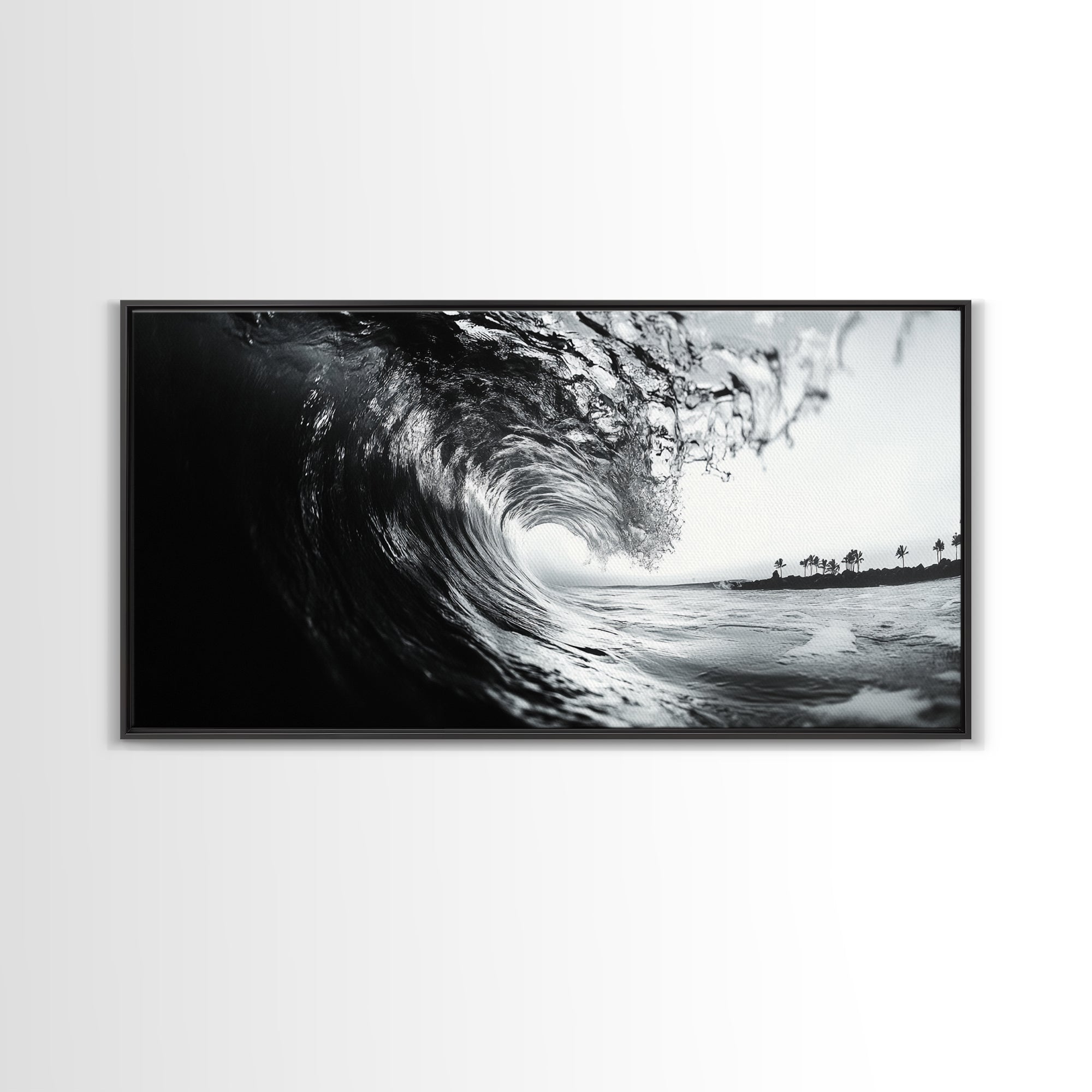 Ocean Wave Curl, Surf Tunnel, Tropical Coastline, Framed Canvas Print, Coastal Wall Art, Beach House Decor, Nature Photography
