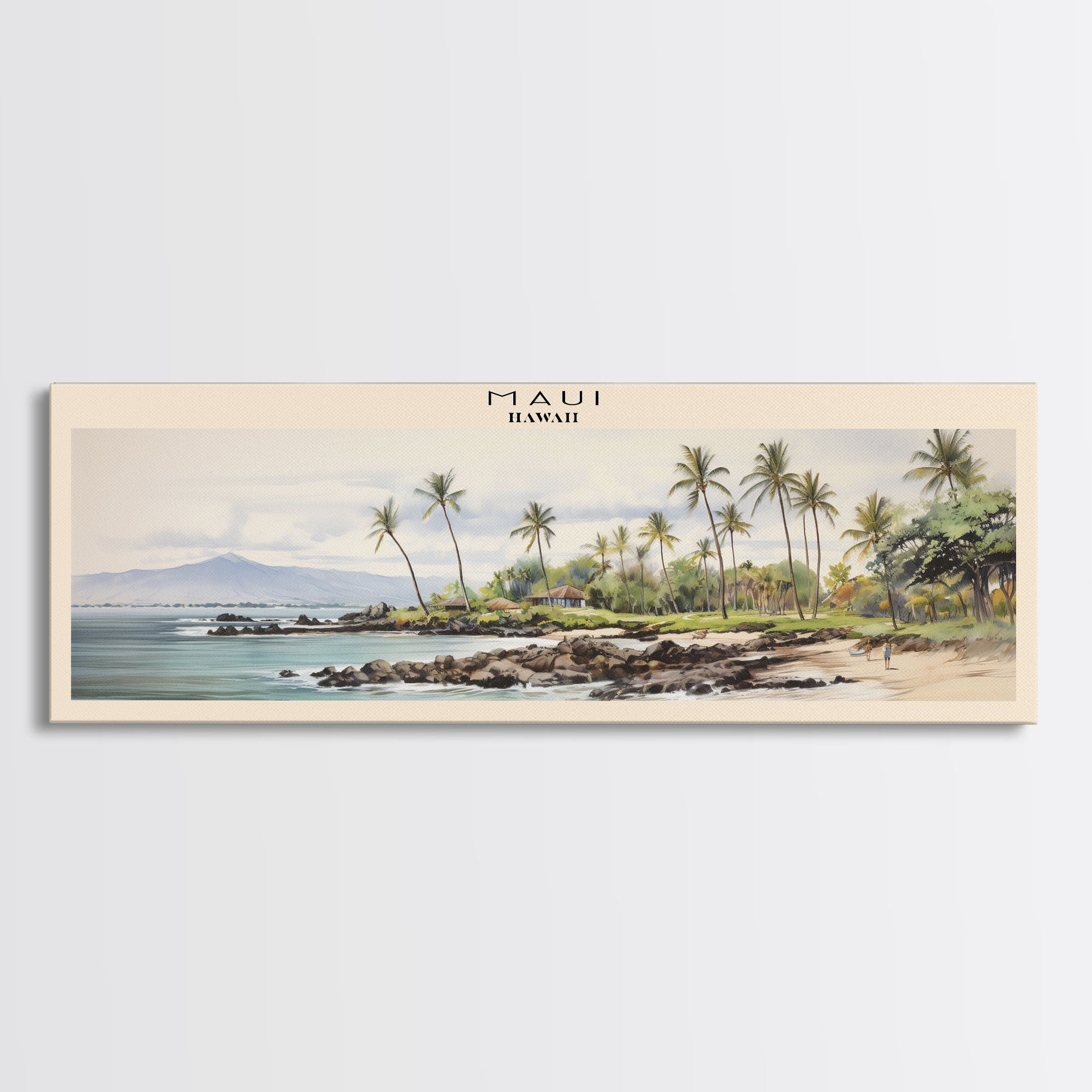 Maui Travel Art Framed Canvas Print, COUNTRY Wall Decor, Home Decor, Travel Poster, Vintage Wall Art, Watercolor Painting