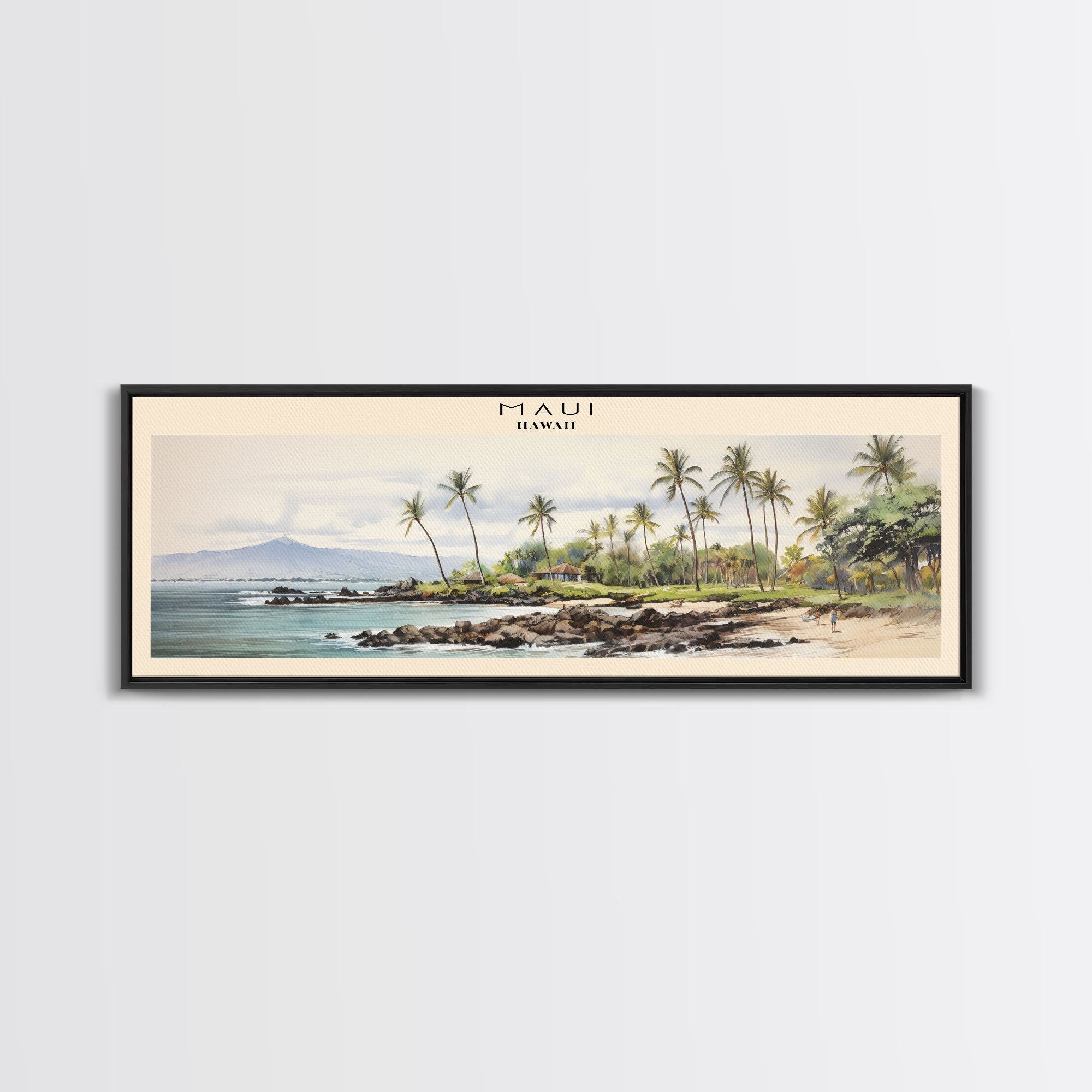 Maui Travel Art Framed Canvas Print, COUNTRY Wall Decor, Home Decor, Travel Poster, Vintage Wall Art, Watercolor Painting