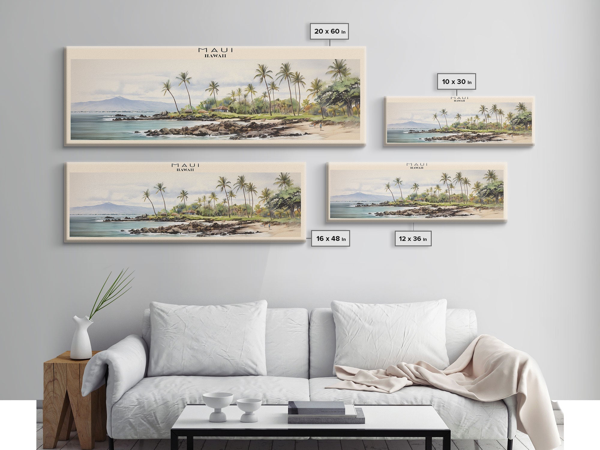 Maui Travel Art Framed Canvas Print, COUNTRY Wall Decor, Home Decor, Travel Poster, Vintage Wall Art, Watercolor Painting