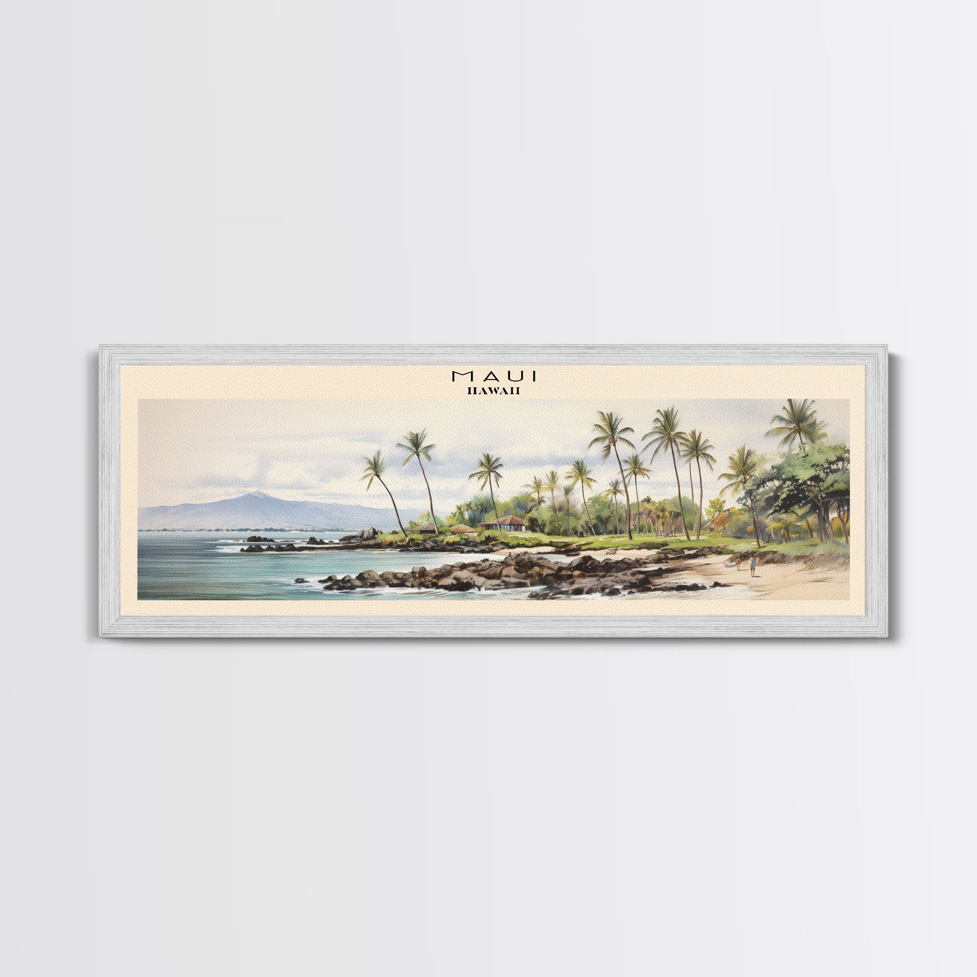 Maui Travel Art Framed Canvas Print, COUNTRY Wall Decor, Home Decor, Travel Poster, Vintage Wall Art, Watercolor Painting