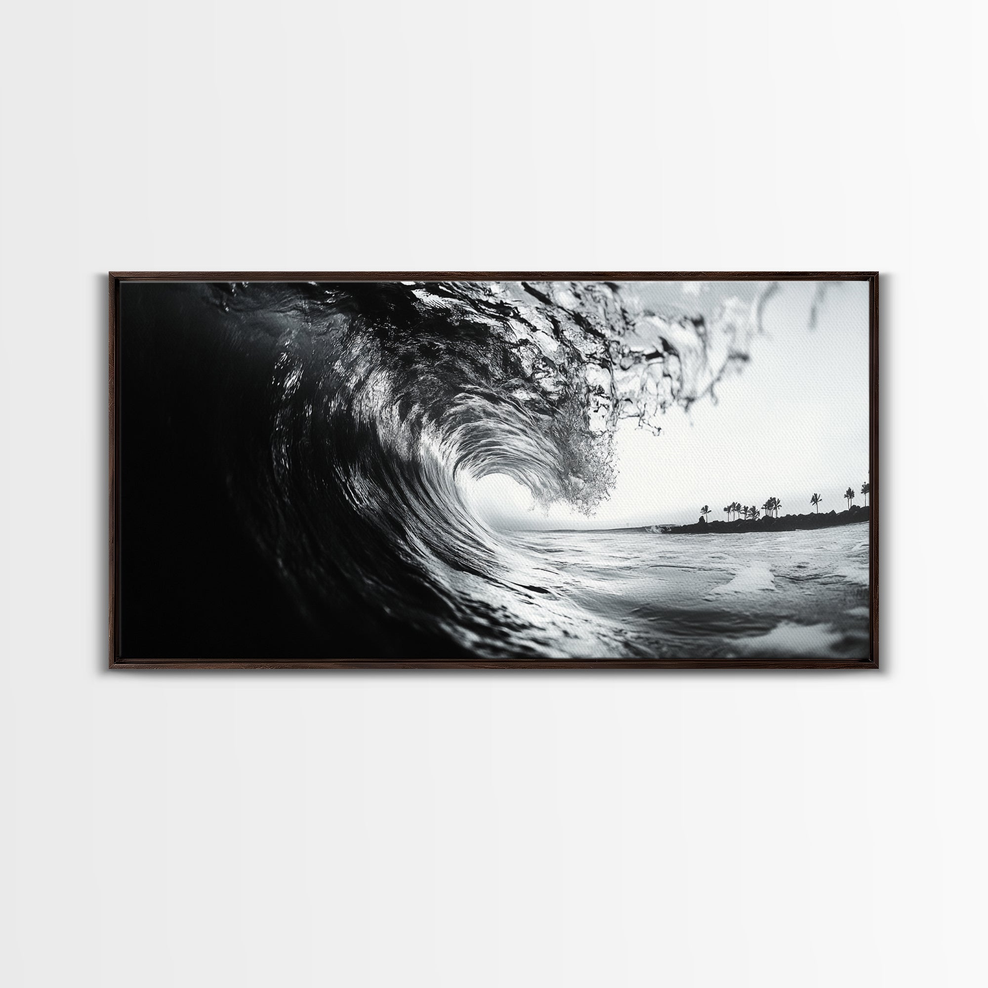 Ocean Wave Curl, Surf Tunnel, Tropical Coastline, Framed Canvas Print, Coastal Wall Art, Beach House Decor, Nature Photography