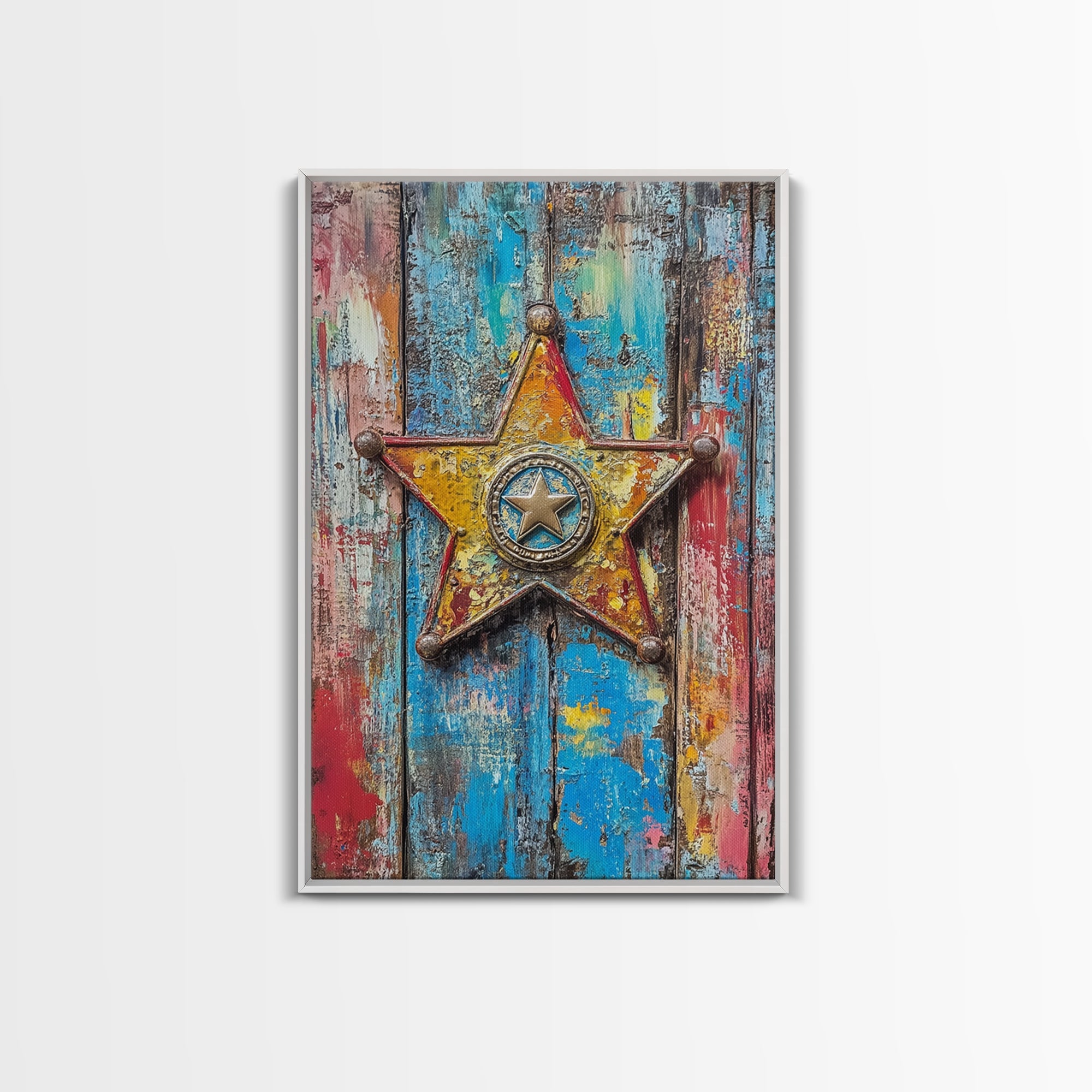Texas Star, Western Badge, Distressed Metal Art, Cowboy Decor, Canvas Print, Rustic Wall Art, Southwest Wall Art, Vintage Decor