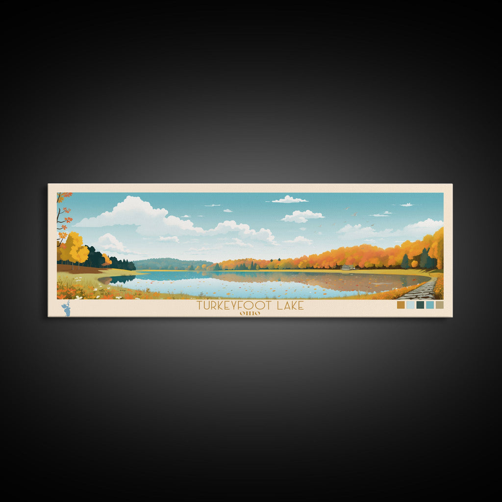 Turkeyfoot Lake, Ohio Framed Canvas Print, Lake House Art, Midcentury Modern Decor, Pop Art, Travel Poster, Bedroom Wall Art