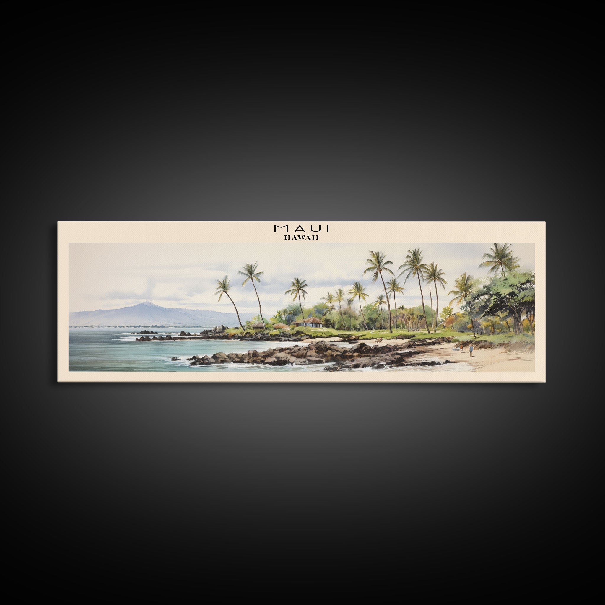 Maui Travel Art Framed Canvas Print, COUNTRY Wall Decor, Home Decor, Travel Poster, Vintage Wall Art, Watercolor Painting