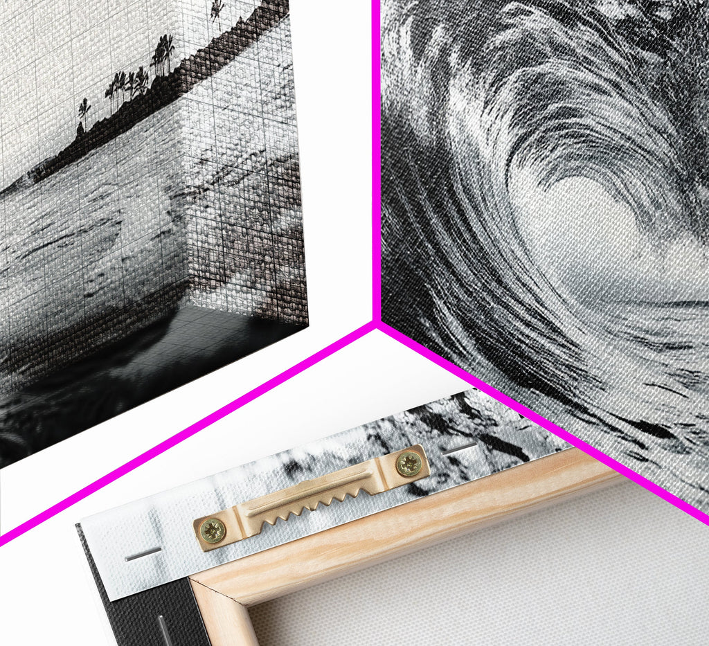 Ocean Wave Curl, Surf Tunnel, Tropical Coastline, Framed Canvas Print, Coastal Wall Art, Beach House Decor, Nature Photography