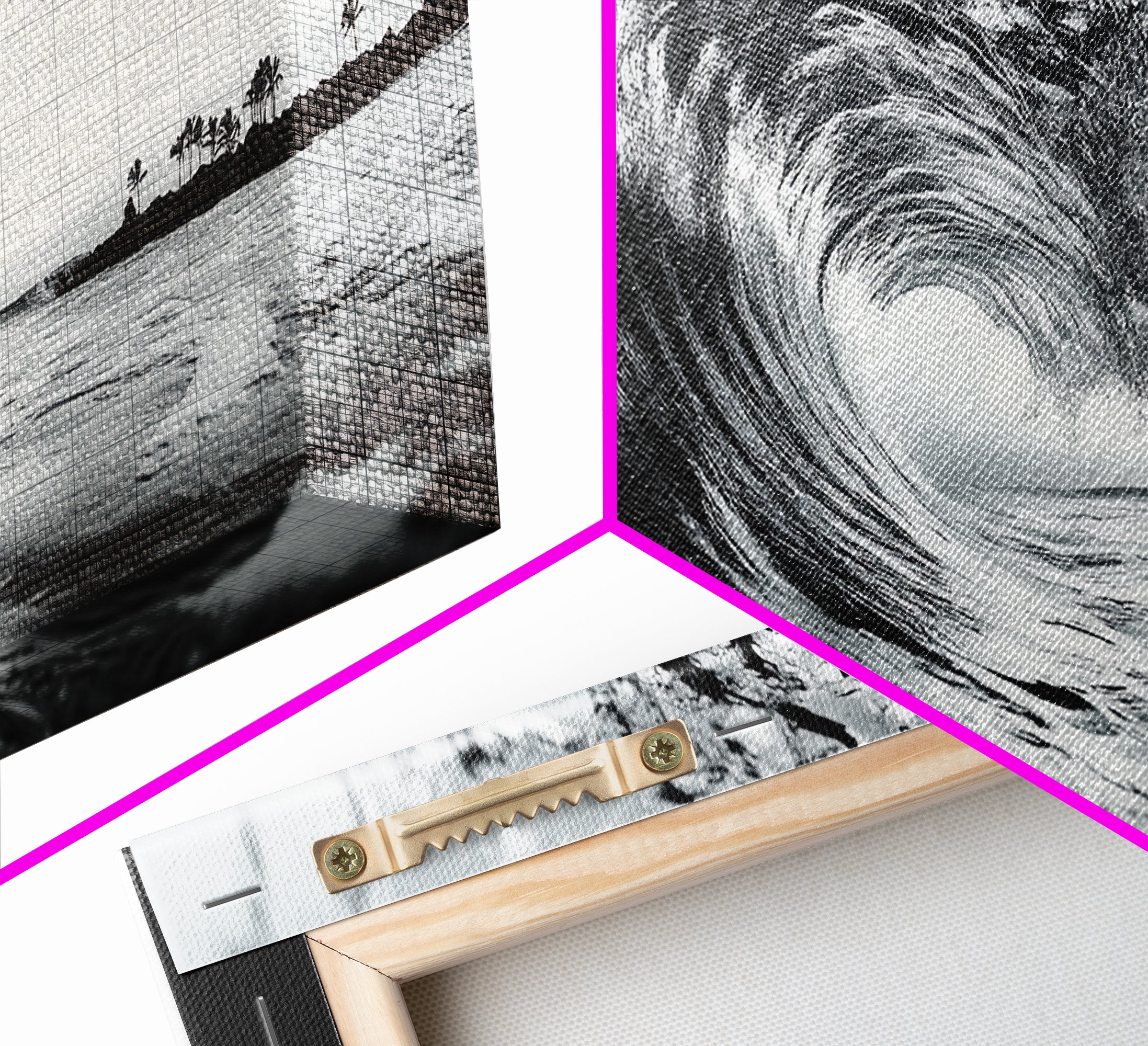 Ocean Wave Curl, Surf Tunnel, Tropical Coastline, Framed Canvas Print, Coastal Wall Art, Beach House Decor, Nature Photography
